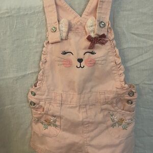 Girls Pink Kitty Embroidered Overall Shorts